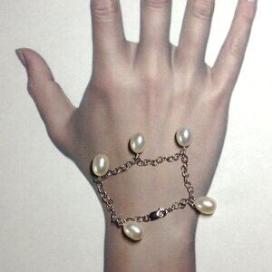 Sterling Silver Cable Links with Dangling Freshwater Pearls Bracelet.